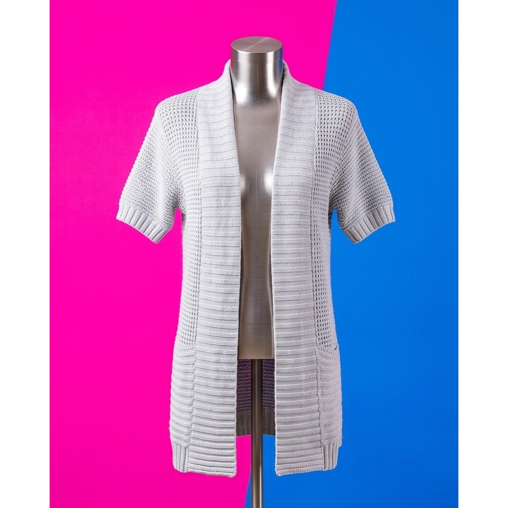 Abercrombie‎ New York Y2K Gray Cotton Open Short Sleeve Cardigan XL *Defect*